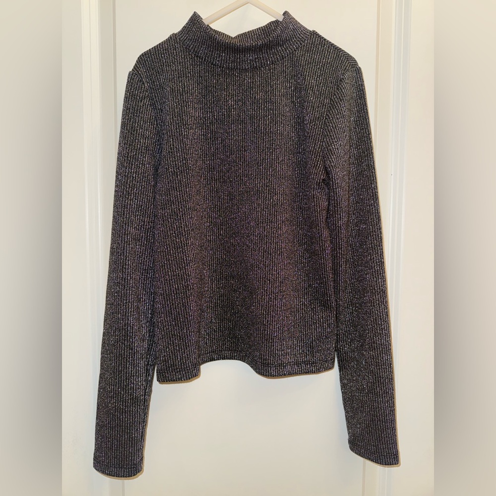 GAP Kids Girls Ribbed Black Metallic Mock neck Turtleneck Top Size M 8 New